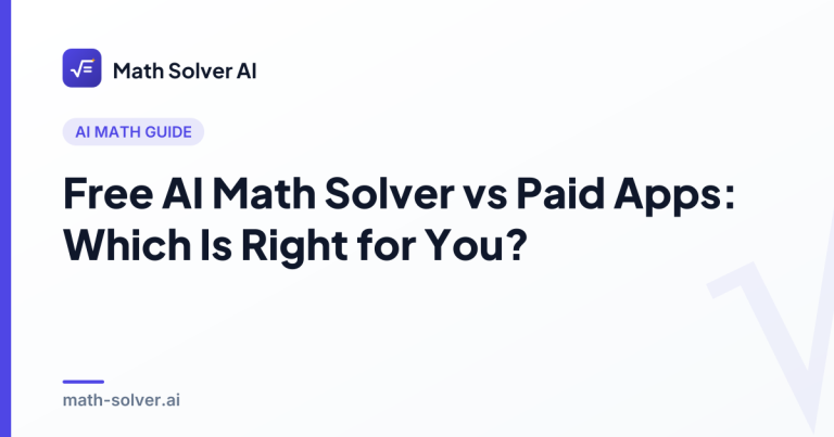 Split-screen illustration comparing a free AI math solver web page with a paid math app subscription, showing step-by-step equation solutions on both