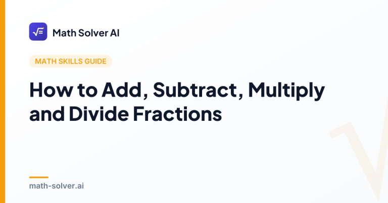Step-by-step illustration of adding, subtracting, multiplying, and dividing fractions with numerators, denominators, and a common denominator example