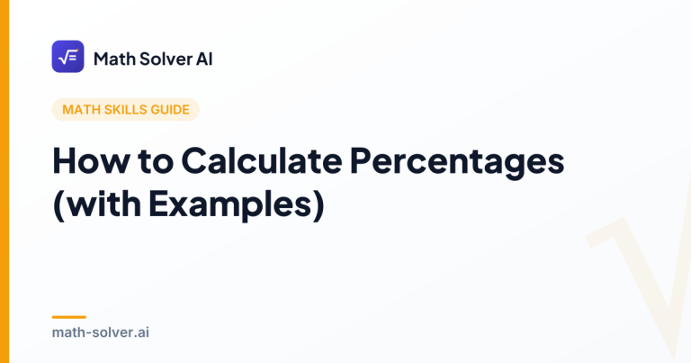 Notebook page showing the percentage formula part over whole times one hundred with worked example calculations and a pie chart